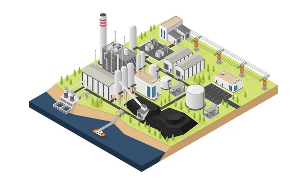 Kolencentrale Kolencentrale Met Isometrische Grafiek — Stockvector