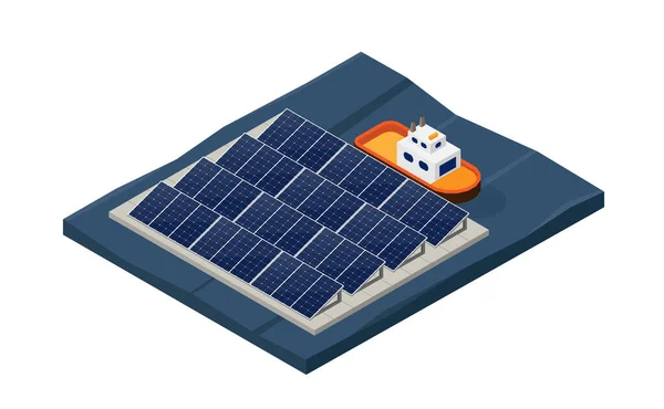 Solarzellenenergie Schwimmendes Solarzellenkraftwerk Isometrischer Grafik — Stockvektor