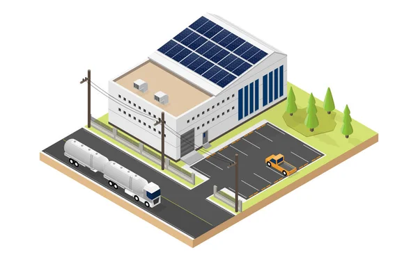 Energia Célula Solar Indústria Usa Telhado Célula Solar Gráfico Isométrico —  Vetores de Stock