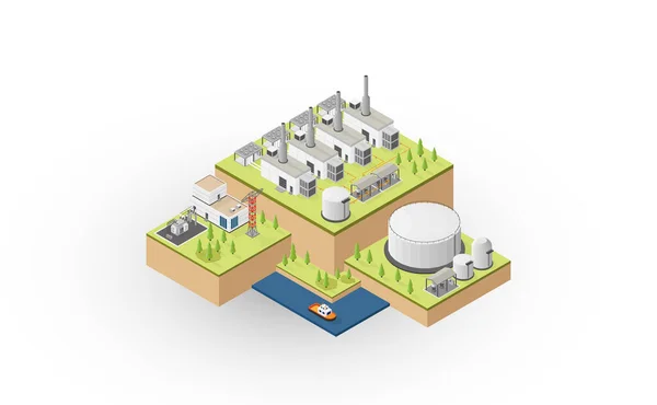 Energía Gasoil Central Gasoil Con Gráfico Isométrico — Archivo Imágenes Vectoriales