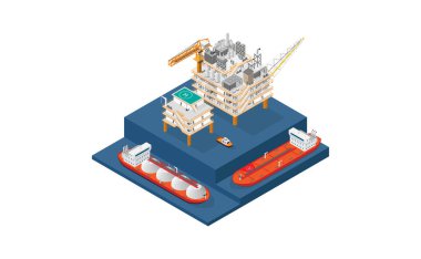 Gaz platformu, offshore platformu, ya da izometrik grafikli off-shore sondaj platformu