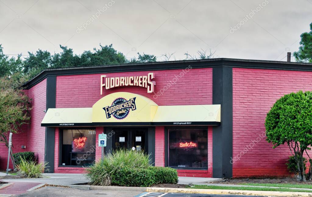 Houston, Texas/USA 10/23/2020: Fuddruckers building exterior in Houston, TX. Fast casual burger restaurant chain founded in 1979.