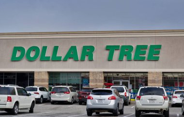 Houston, Texas USA 11-20-2020: Houston 'daki Dolar Ağacı mağazası, TX' in ön planında park yeri var. ABD ve Kanada 'da indirimli çeşitlilik mağazası.