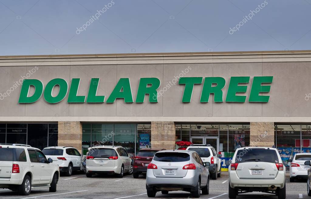 Houston, Texas USA 11-20-2020: Dollar Tree storefront in Houston, TX with parking lot in foreground. Discount variety store in the USA and Canada.