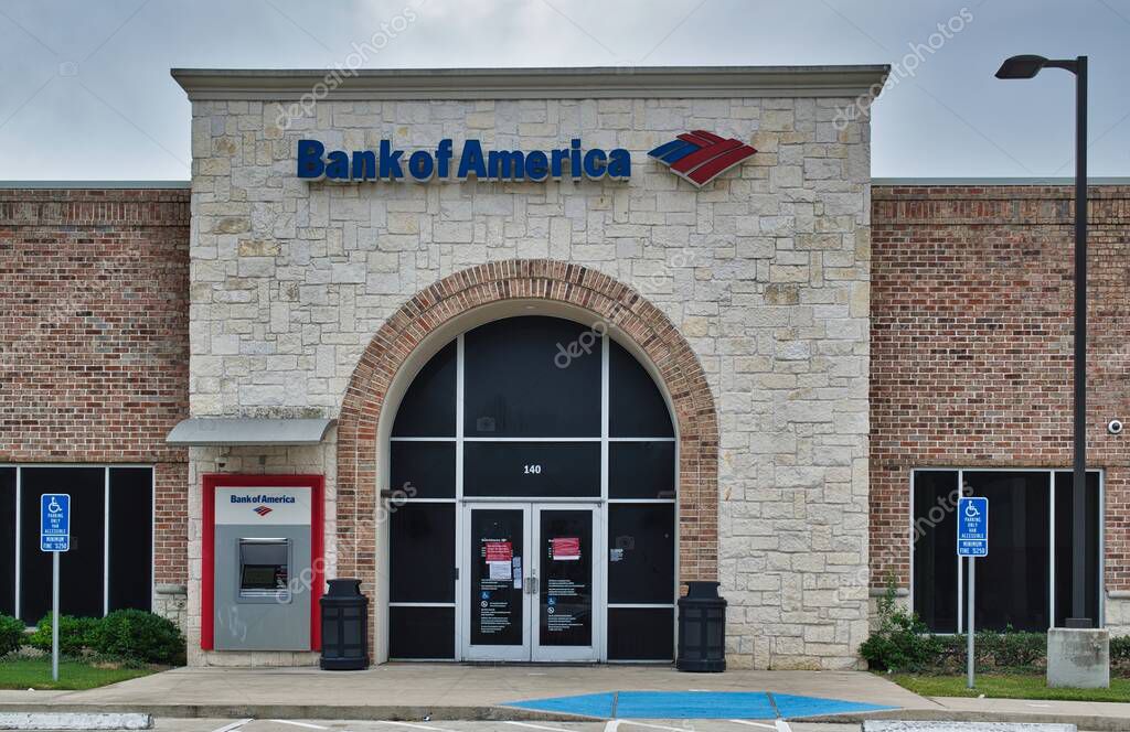 Houston, Texas USA 11-20-2020: Bank of America building exterior and entrance in Houston, TX. Large financial institution established in 1904.