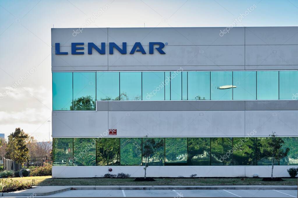 Houston, Texas USA 01-01-2021: Lennar office building exterior in Houston, TX. Home construction and real estate business founded in 1954.