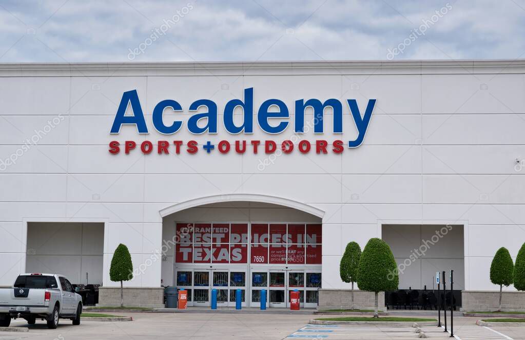 Houston, Texas USA 05-14-2021: Academy storefront in Houston, TX. American sporting goods store chain founded in 1938.