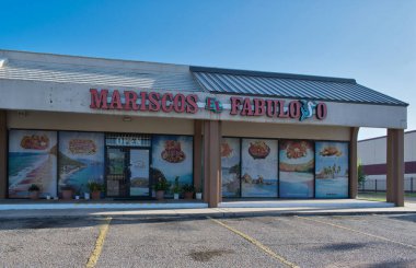 Houston, Texas USA 06-22-2025: Mariscos El Fabuloso Mexican restaurant storefront exterior.