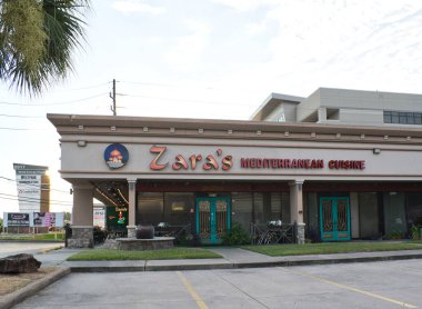 Houston, Texas USA 07-20-2025: Zaras Mediterranean Cuisine restaurant storefront exterior local diner.