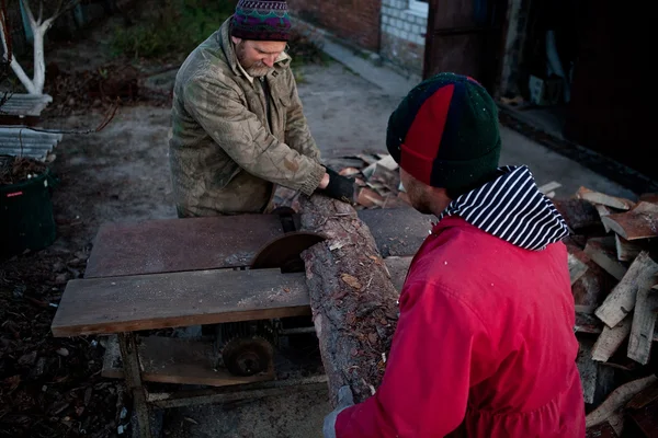 Carpenter  works on woodworking the machine tool — Stock Photo, Image