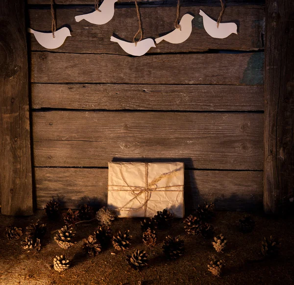 Vintage gift on wooden background — Stock Photo, Image