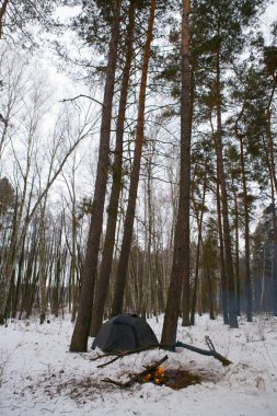 karlı bir orman çadırda Turizm