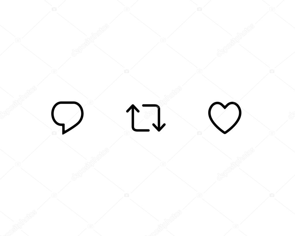 Tweet, Retweet, and Like. Icon Set of Social Media Elements