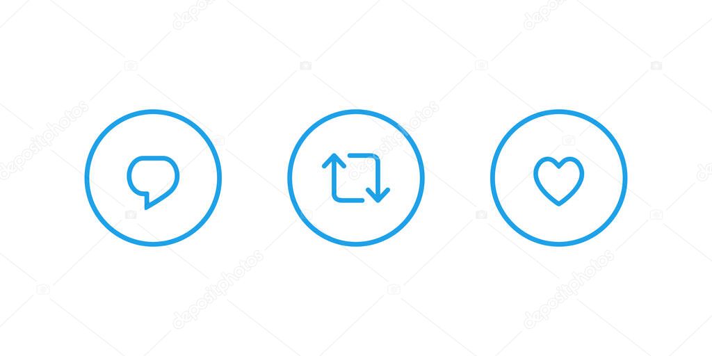 Reply Tweet, Retweet, and Like Icon Vector in Line Style