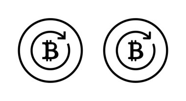 Daire çizgisi içinde Bitcoin dairesel ok simgesi. Kripto para döngüsü okları sembolü. Dijital para birimi döndürme işareti