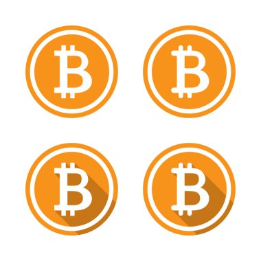 Uzun gölgeli Bitcoin logo simgesi. Engelleme para birimi ve kripto para sembolü
