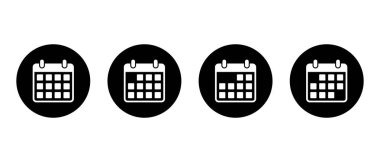 Siyah çemberde tarih takvimi simgesi. Olay anımsatıcı ve aylık planlayıcı simgesi