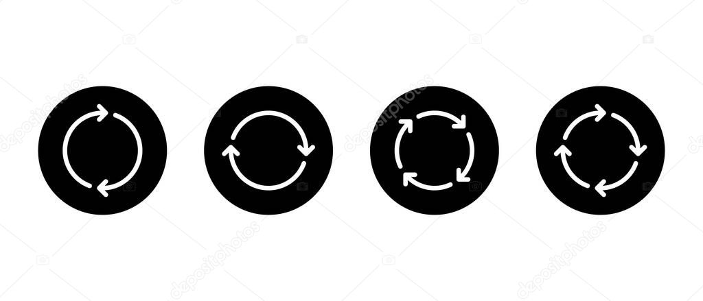 Cycle arrow icon set in black circle. Repeat, refresh, and reload symbol