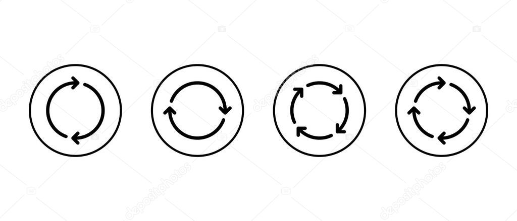 Cycle arrow icon set in circular outline. Repeat, refresh, and reload symbol