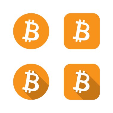 Uzun gölgeli Bitcoin simgesi. Kripto para birimi logosu sembolü. BTC bozuk para işareti