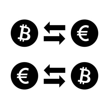 Bitcoin 'den euro döviz kuru simgesine. Kripto para birimi dönüştürme ve şifreleme aktarım sembolü