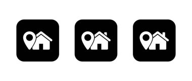 Ev konumu simgesi siyah kareye ayarlandı. Ev adresi sembolü. Harita broşlu gayrimenkul