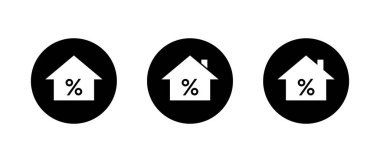 Ev yüzdesi simgesi siyah daire şeklinde ayarlandı. Emlak indirimi sembolü. İpotek faizi ve emlak oranı kavramı