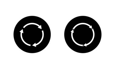 Senkronizasyon, okların simgesi siyah dairede. Dairesel ok döngüsü sembolü. İşareti yeniden yükle ve tazele