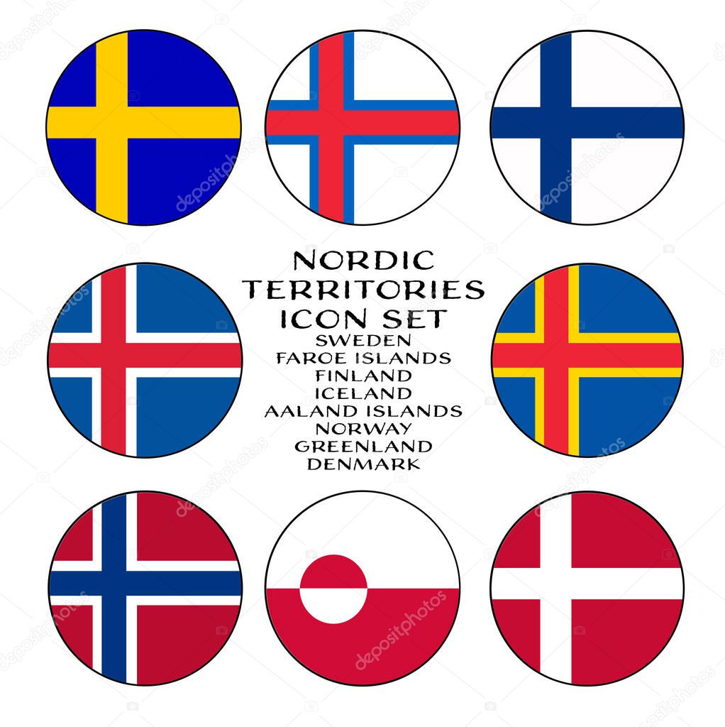 Nordic Territories Rounded Flag Icon Set in Scandinavia and surrounding countries.