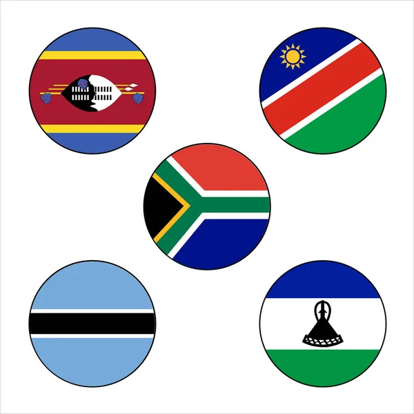 Set Icone Vettoriali Five Southern Africa Country Flag Circle — Vettoriale Stock