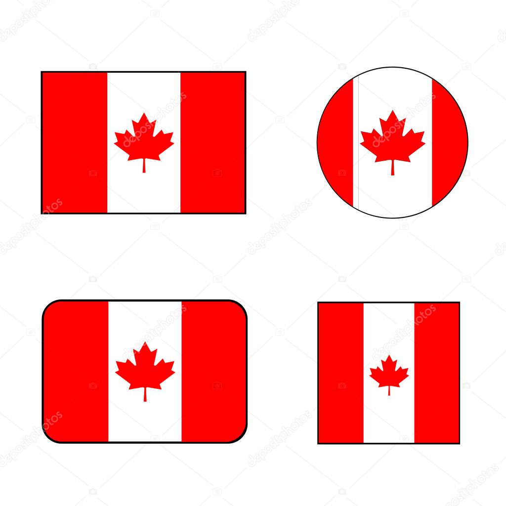 Canada Maple Leaf Flag Red and White Flag in wide circle and rectangle Icon Set.
