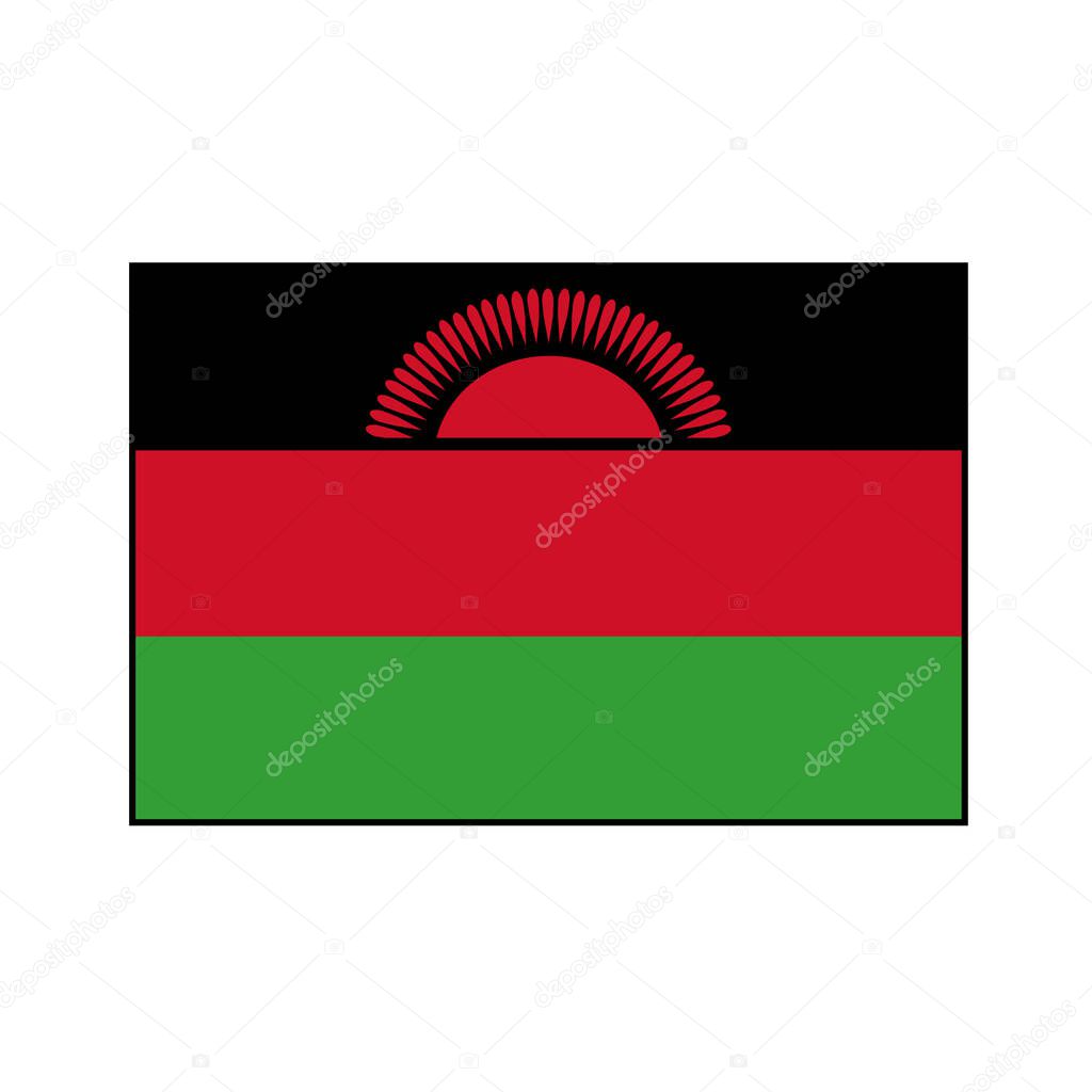 Flag of Republic of Malawi Vector Rectangle Icon Button for Africa Concepts. 