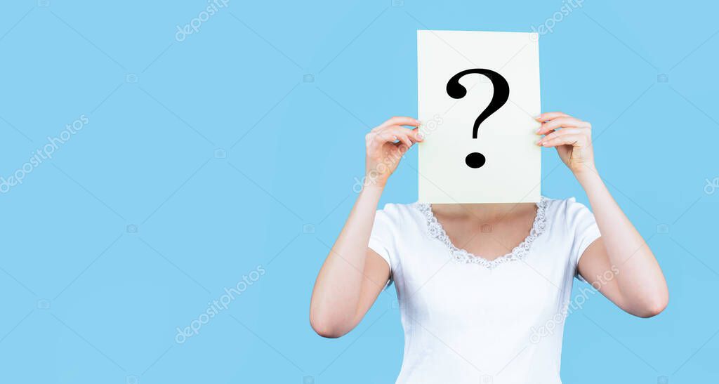 Anonymous, woman question, incognita. Anonymous woman. Female incognita.Girl question, anonymous, incognita. Question mark