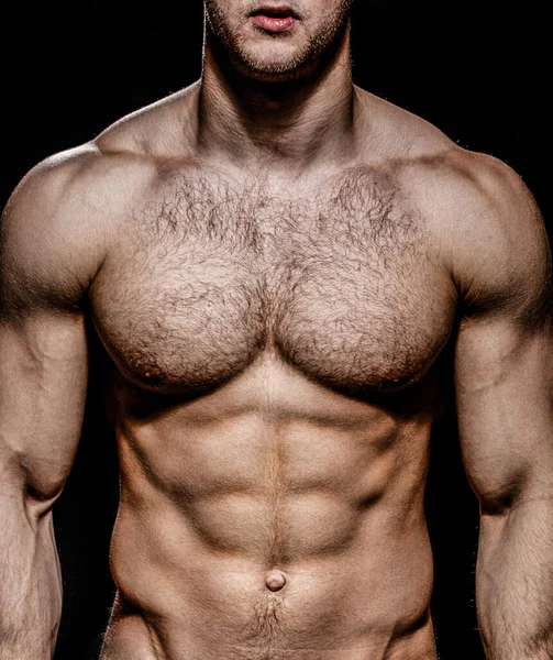 Hermoso torso masculino, musculoso masculino, fitness. Musculoso fuerte. Hombre deportivo, musculación, chico fuerte sexy, cuerpo de retrato. Hombre sexy del cuerpo. Hombre desnudo guapo. músculos torácicos —  Fotos de Stock