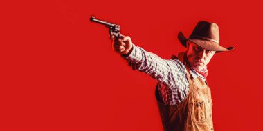 American bandit in mask, western man with hat. Man wearing cowboy hat, gun. West, guns. Portrait of a cowboy. American cowboy. Cowboy wearing hat. Western life clipart