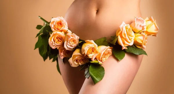 Sensual girl. Gynecology and underwear, womens health. Female diseases, vagina. Woman dressed in white panties a flower, close-up. Sensual panties. female health, reproductive, gynecology isolated — Fotografia de Stock