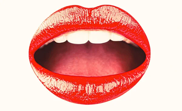 Rode lippen, make-up, sensuele mond, sexy lip. Lippenstift of lipgloss. Schoonheidslippen, mooie lip, felroze lippenstift — Stockfoto