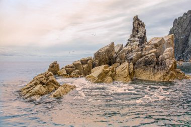 Japon Denizi 'nin batı kıyılarında şafak vakti deniz manzarası.