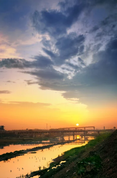 urban sunrise sunset river in morning
