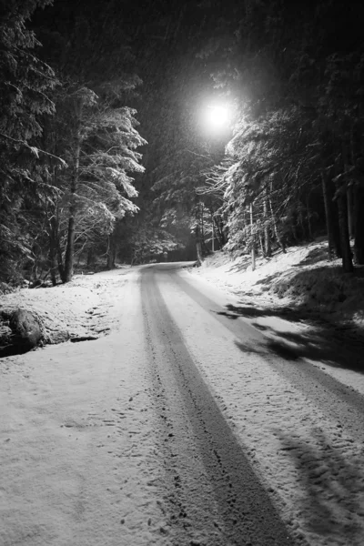 체코 산에 겨울의 한가운데에 설 원 풍경. 스톡 이미지