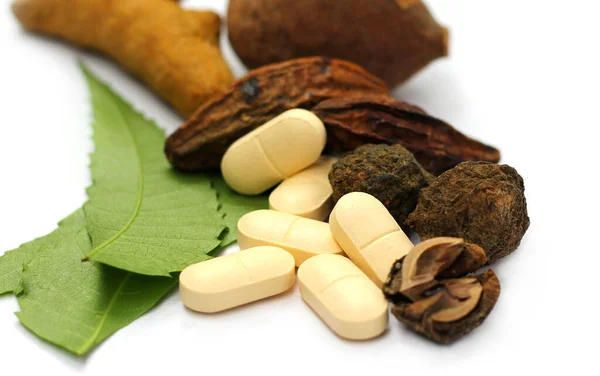 Alternative Herb Medicine Herbal Vitamin White Background — Stock Photo, Image