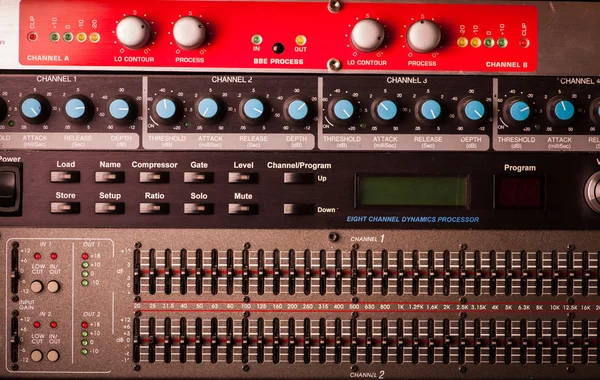 Buttons in sound studio — Stock Photo, Image