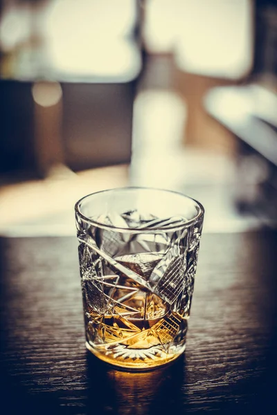 Close Shot Whisky Glass Wooden Surface — Stock Photo, Image