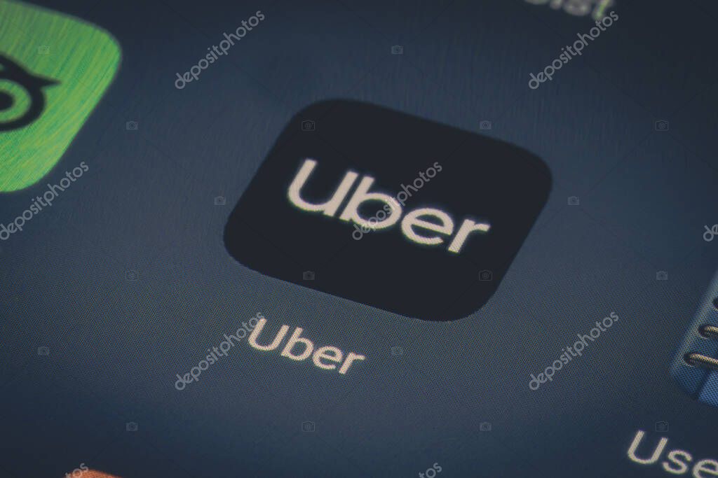 Bucharest, Romania - December 13, 2020: Illustrative editorial close up image of the Uber mobile app on a smartphone screen.