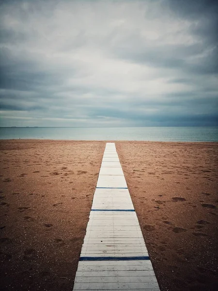 Wooden Path Sea Sandy Beach — Stock Photo, Image