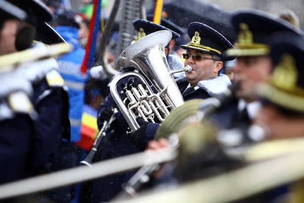 Playing the saxhorn — Stock Photo, Image