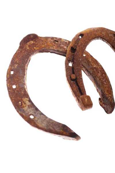 Rusty horse shoes on qhite — Stock Photo, Image