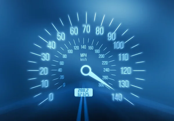 Speedometer pada latar belakang biru — Stok Foto