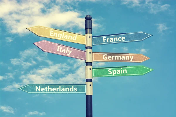 Europe Countries and  signpost against blue sky