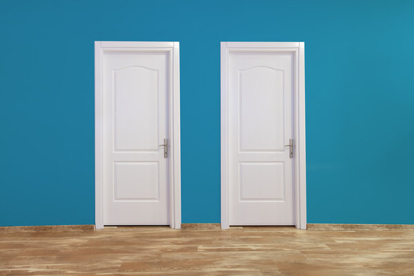 Blue white door in interior.